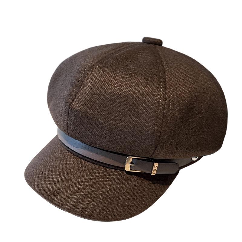 New solid color woolen octagonal hat children autumn and winter British retro fashion newsboy hat literary style cap