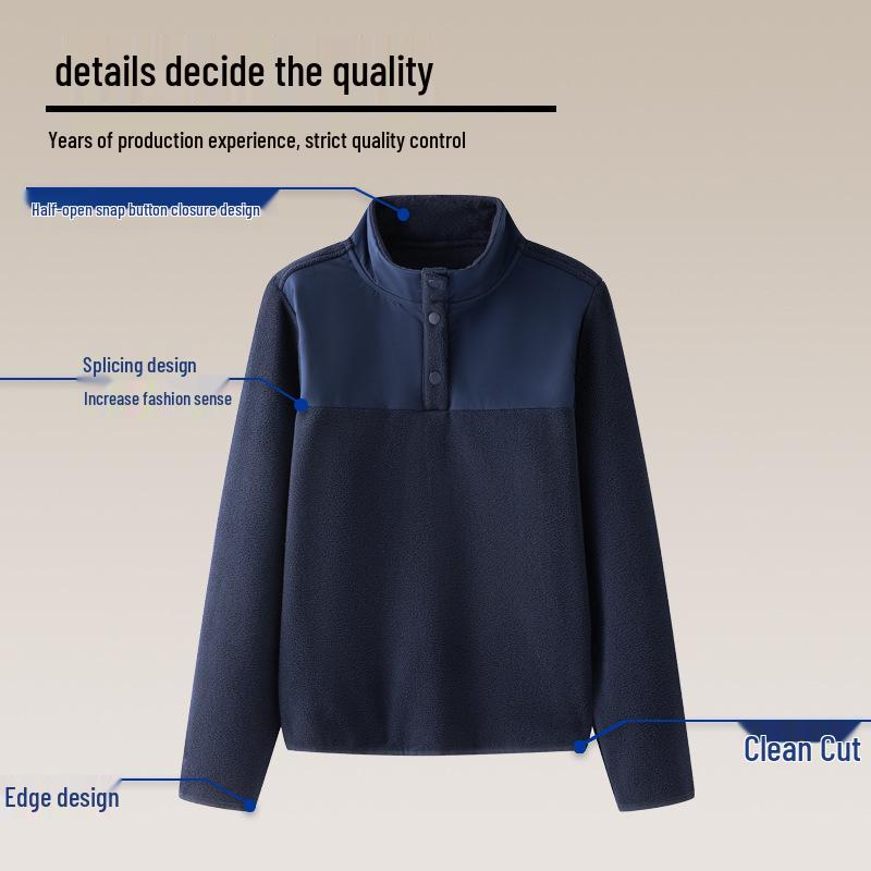 Autumn/Winter 350g Color-Block Fleece-Lined Outdoor Jacket with Stand-Up Collar