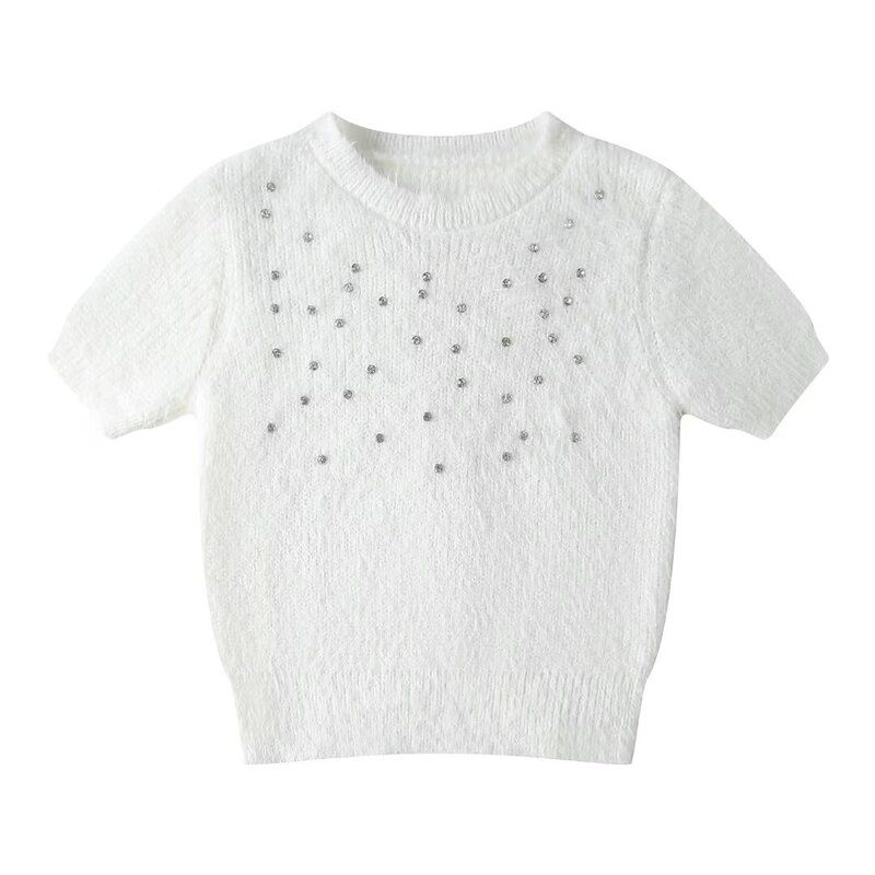 Fashion Style 2024 Women's Spring Clothing Jewelry Artificial Fur round Neck Short Sleeve Knitwear 7901339 712