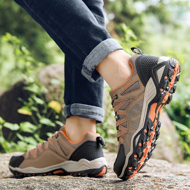 Men's Hiking Shoes Plus Size Men's Outdoor Low-Top Mesh Breathable Hiking Shoes Fashionable All-Match Sports Travel Shoes