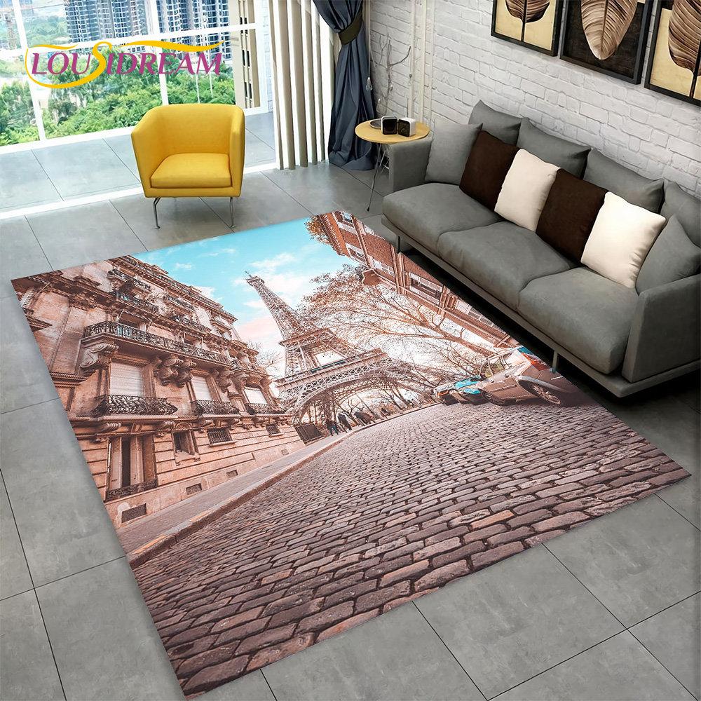 France Paris Eiffel Tower Romantic Art Area Rug,Carpet Rug for Living Room Bedroom Sofa Doormat Kitchen Decor Non-slip Floor Mat