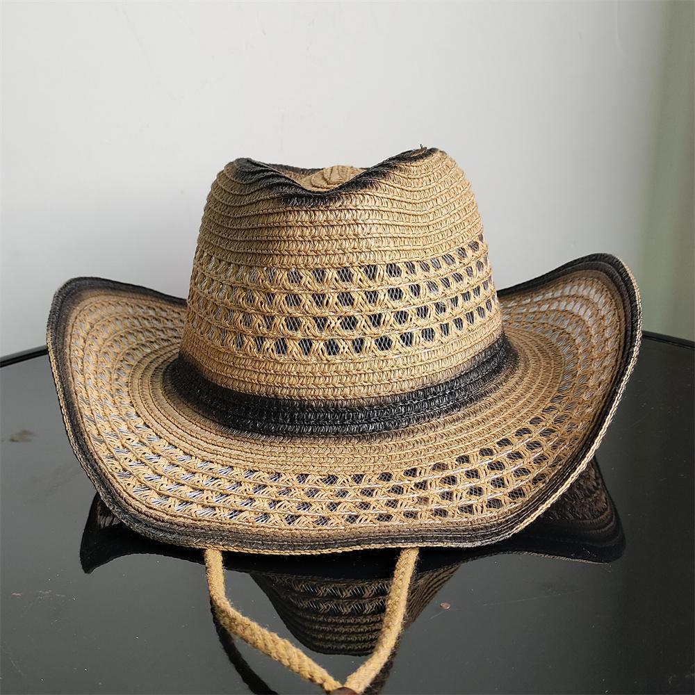 Holllow Cowboy Straw Hat Women Men Summer Handmade Vintage Hollow Western Brim Sun Protection Fisherman Mountaineering Bohemian