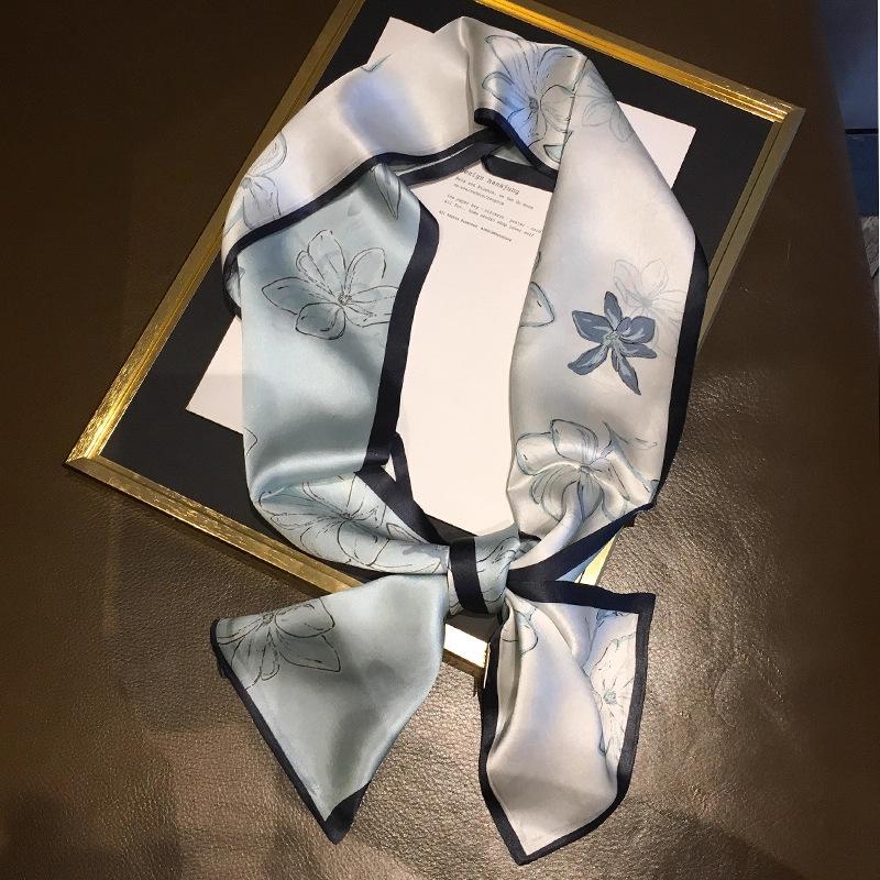 Natural Real Silk Scarf Women Bandana Scarves Wrap Kerchief Mulberry Spring Fashion Luxury High Quality Hijab 14*145Cm