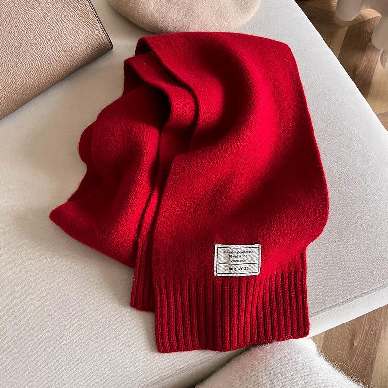 Simple style autumn and winter monochrome lengthened warm knitted soft waxy skin-friendly wool scarf schoolgirl