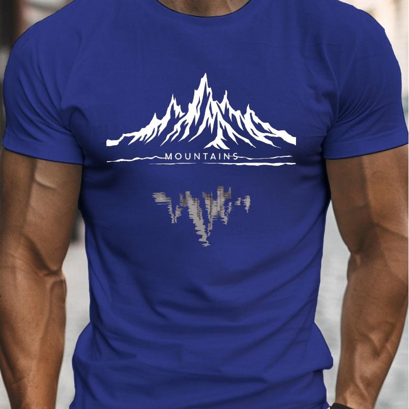 Men's summer pure cotton fashionable casual sports loose fashion mountain pattern printed round neck short sleeved T-shirt