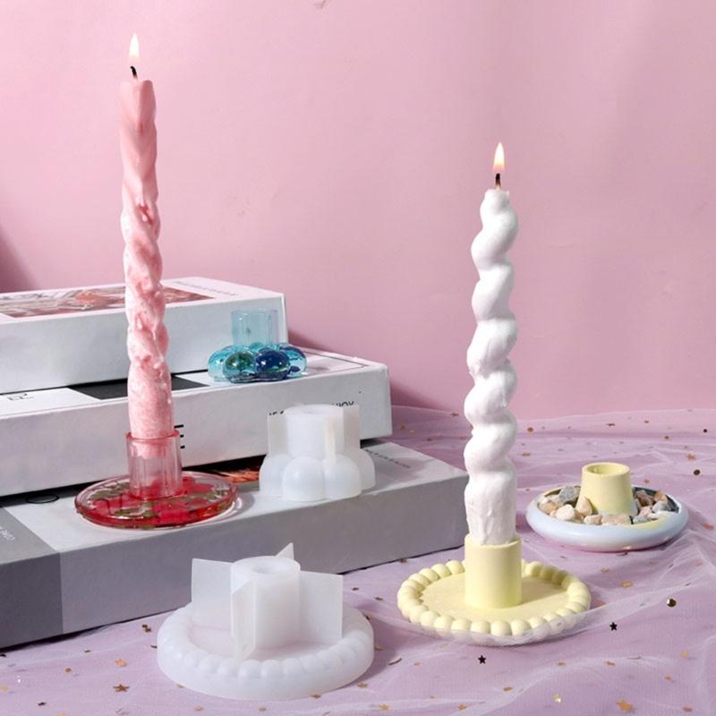 Round Candlestick Silicone Mold Gypsum Plaster Mold Lipstick Holder Tray Mold for DIY Jewelry Organizer Home Craft Decor