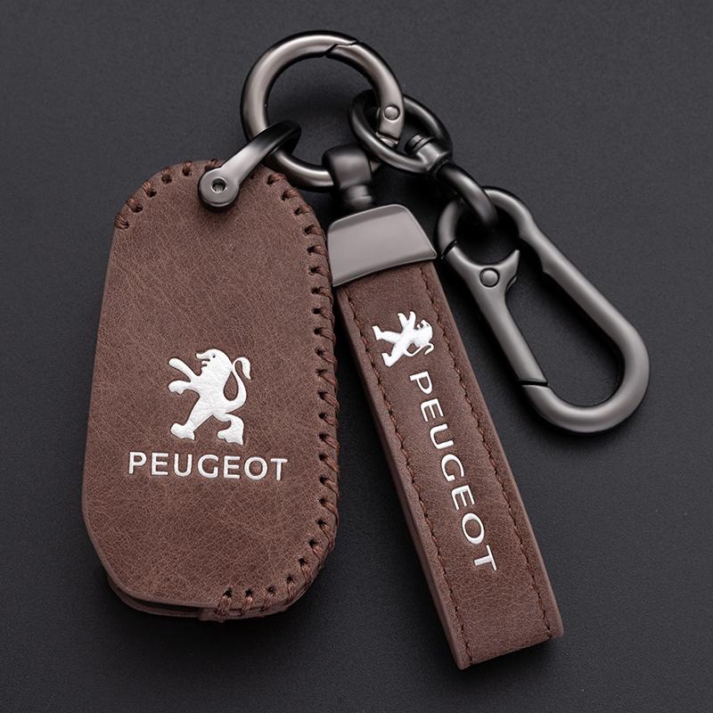 Leather Car Smart Remote Key Case Cover Protector Shell for Peugeot 107 207 307 308 407 607 3008 5008 Auto Keychain Accessories