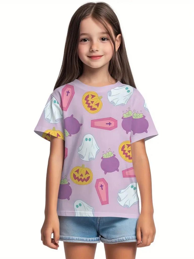 Girl Clothes Funny Pumpkin Graphic T-Shirt for Boys Girls Halloween Short Sleeve Tees 2-10Y Halloween Gift Party Kids Clothing