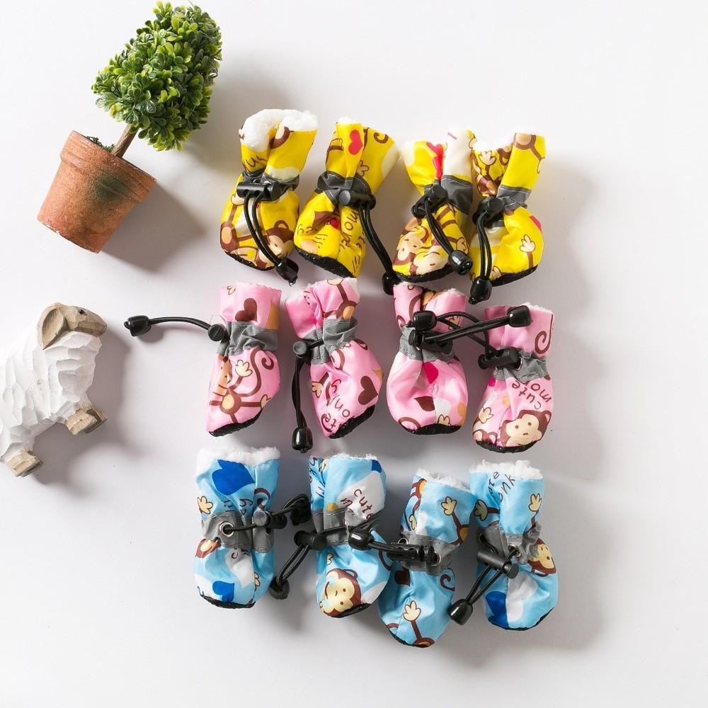 4 Stück/Set mit Fleece-Futter Hundeschuhe Socken Anti-Rutsch Katzen Hunde Gummisocken Herbst Winter