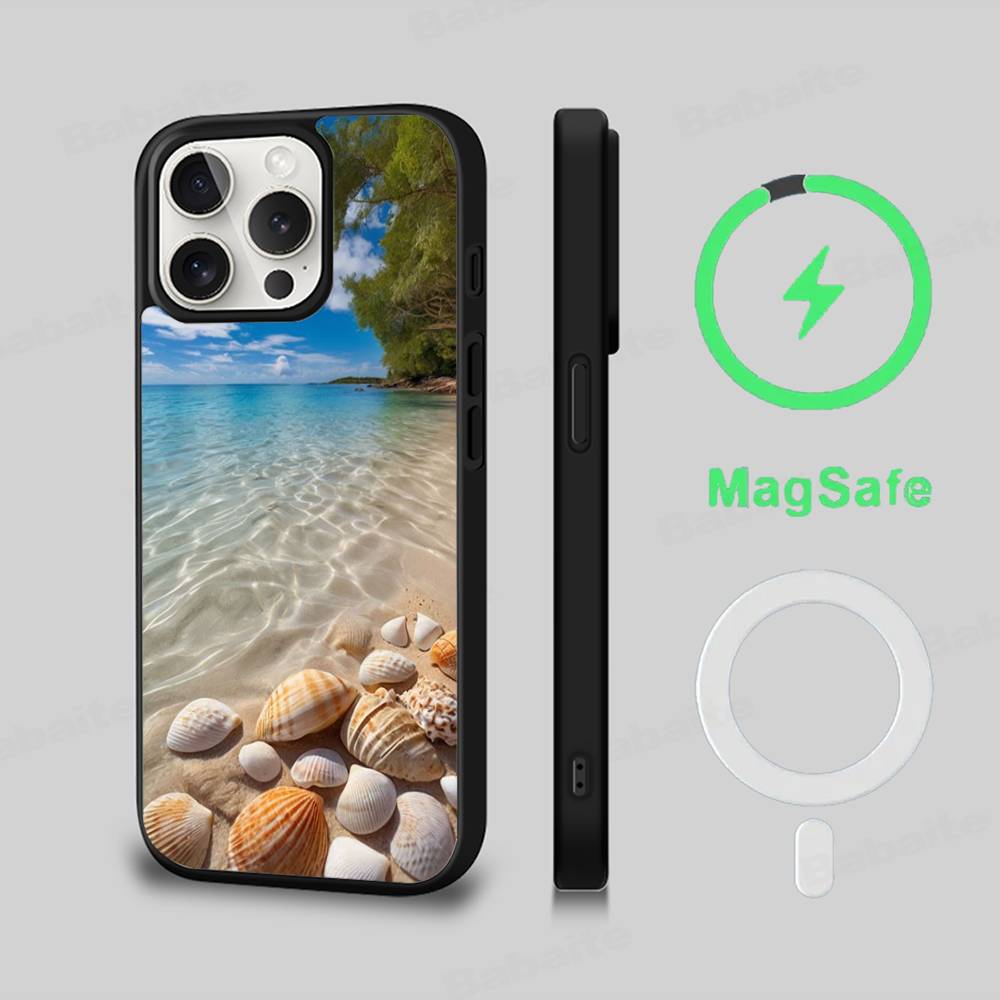 Sea Tropical Palm Trees Beach Phone Case Magnetic Case For iPhone 17 16 15 14 13 12 11 For Magsafe Wireless Charge Cover