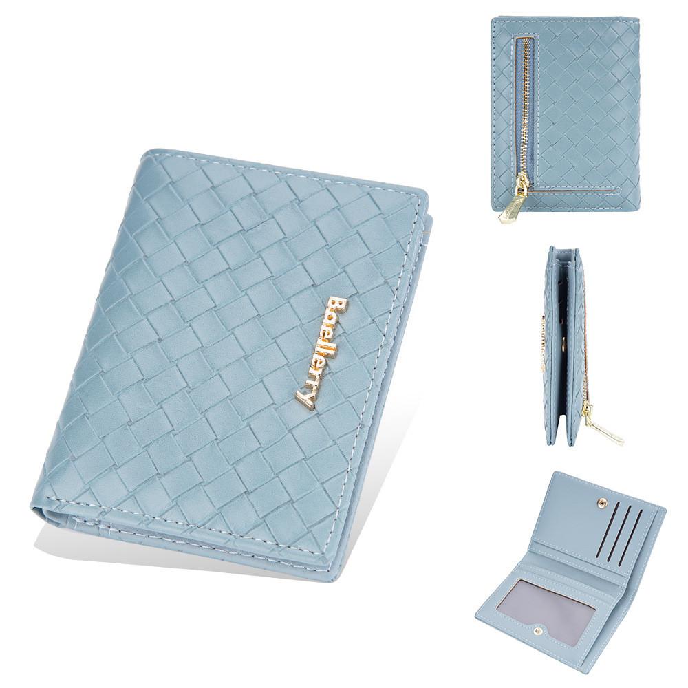 Pu Leather Womens Short Wallet With Weaving Pattern Design And Letter Decor For Daily Use