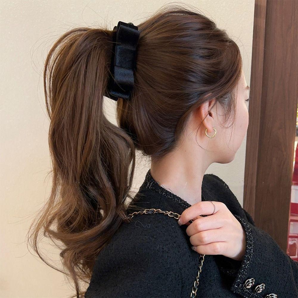 Hair Clips Bowknot Banana Clip Black Bow Vertical Clip Elegant Red Velvet Bow Hair Clip  Hairpin