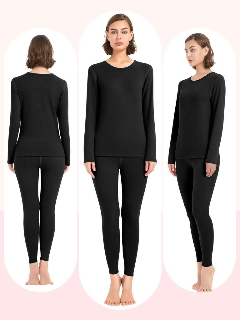 THREEGUN Warm Innerwear and Leggings for Winter Size Women's Set, Heattech, Fleece-Lined Tights, Loungewear, (Japanese M)