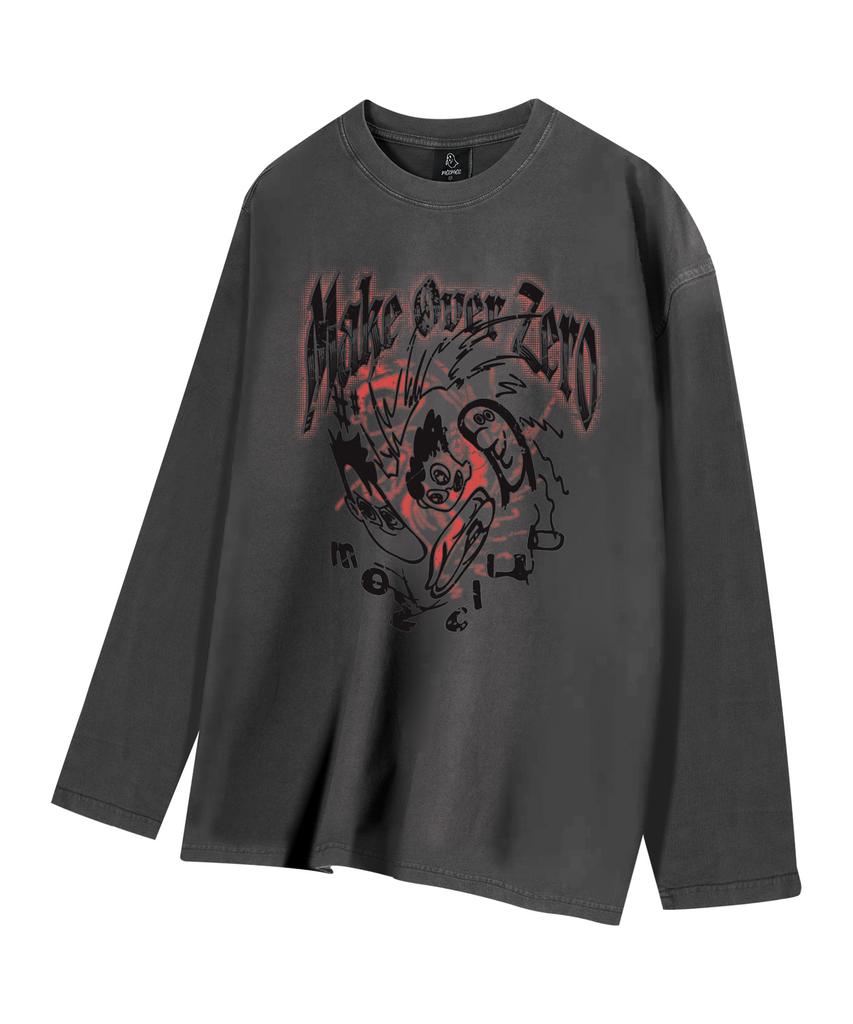 MOZMOZ Brother Graphic Pigment Long Sleeve Charcoal
