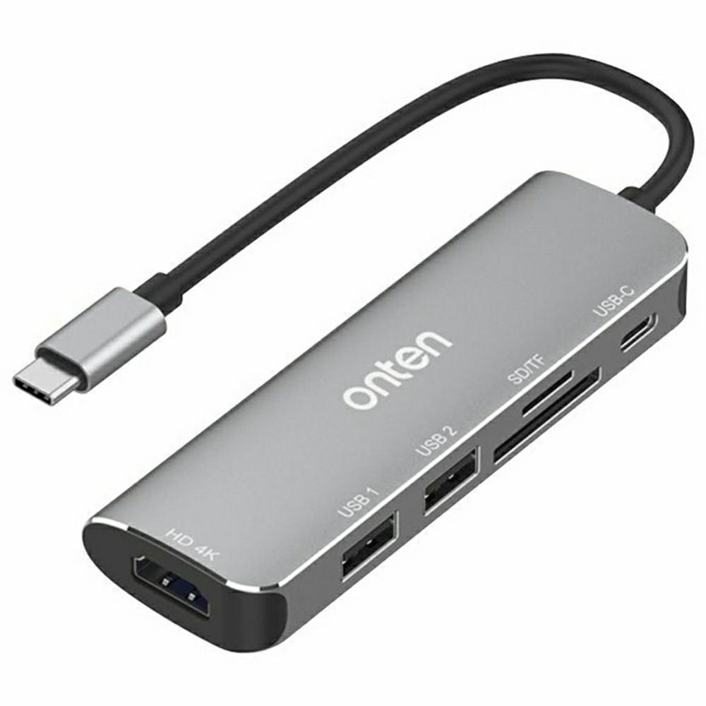 

ONTEN 95116 6 in 1 Hub Type-C to HDMI + 2 USB-A 3.0 + USB-C + SD/TF Card Reader Docking Station A