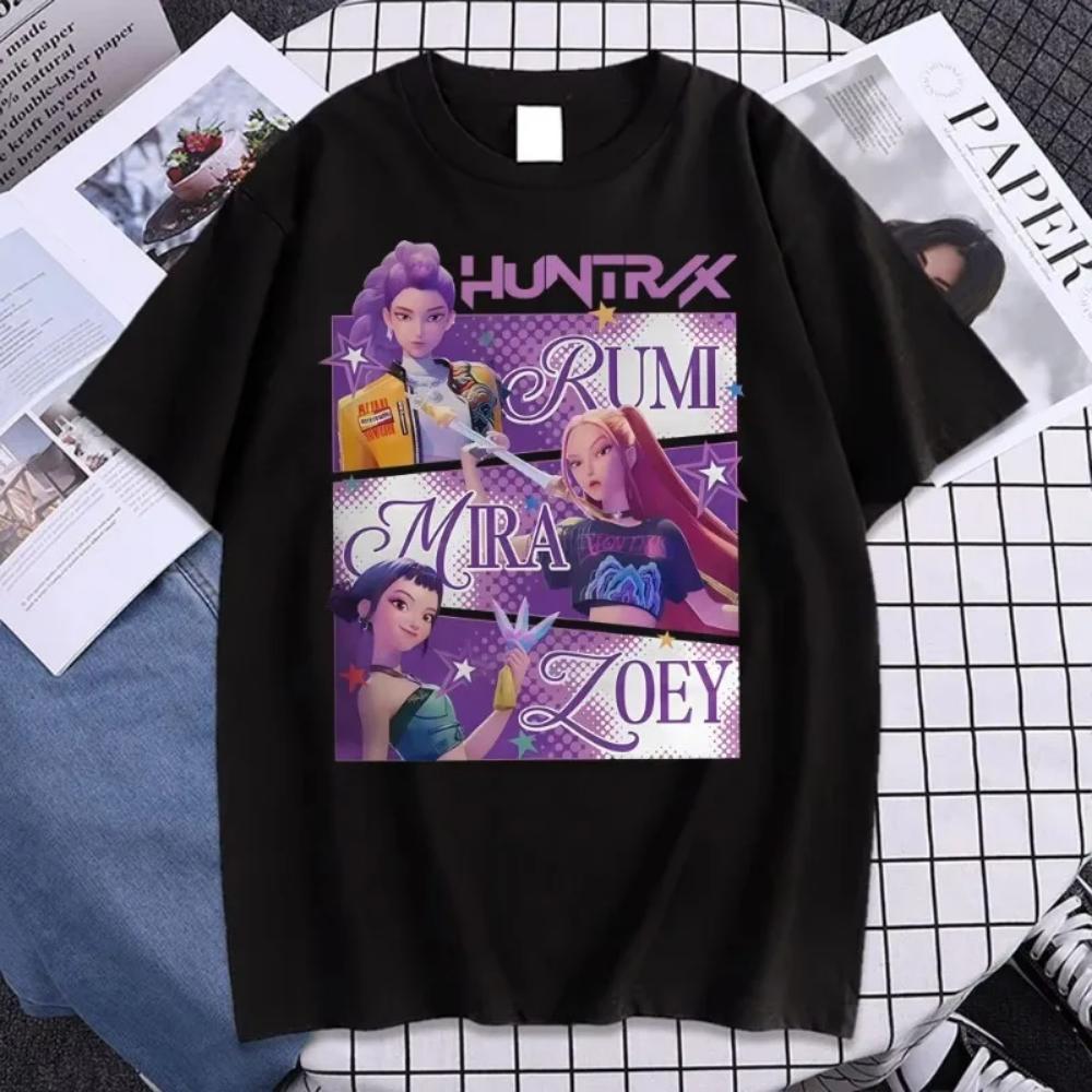 

Fashion Kpop Demon Hunters T-shirt Huntrix Girl Rumi Zoey Mira Graphic Tee Men Women 100% Cotton Korean Streetwear Top S