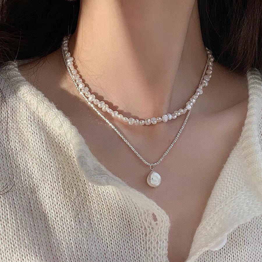Double Stacked Collarbone Chain Pendant Niche Light Luxury High Sense Natural Freshwater Pearl Necklace Women 2026 45CM