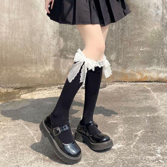 1 pár jesenné zimné dámske pančuchy čipkované jednofarebné sexy šnurovacie zahustené pančuchy Lolita mid tube streetwear