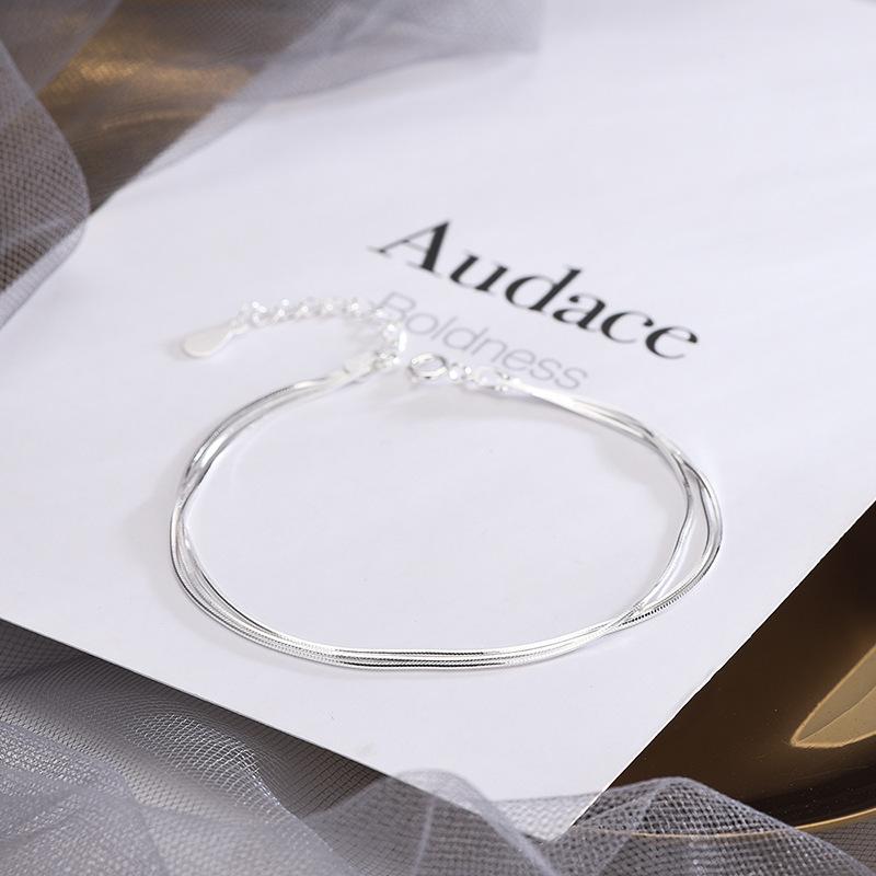 

Браслет из серебра 925 пробы, двухслойный, плетение змеиная кость - корейская и японская мода для друзей S925 Silver