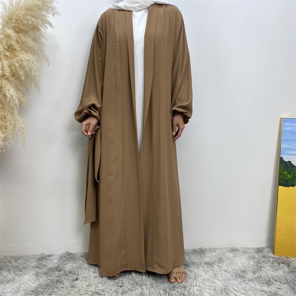 12-Color Slim Fit Long Sleeve Cardigan with Pockets - Casual Muslim Robe Style 1876