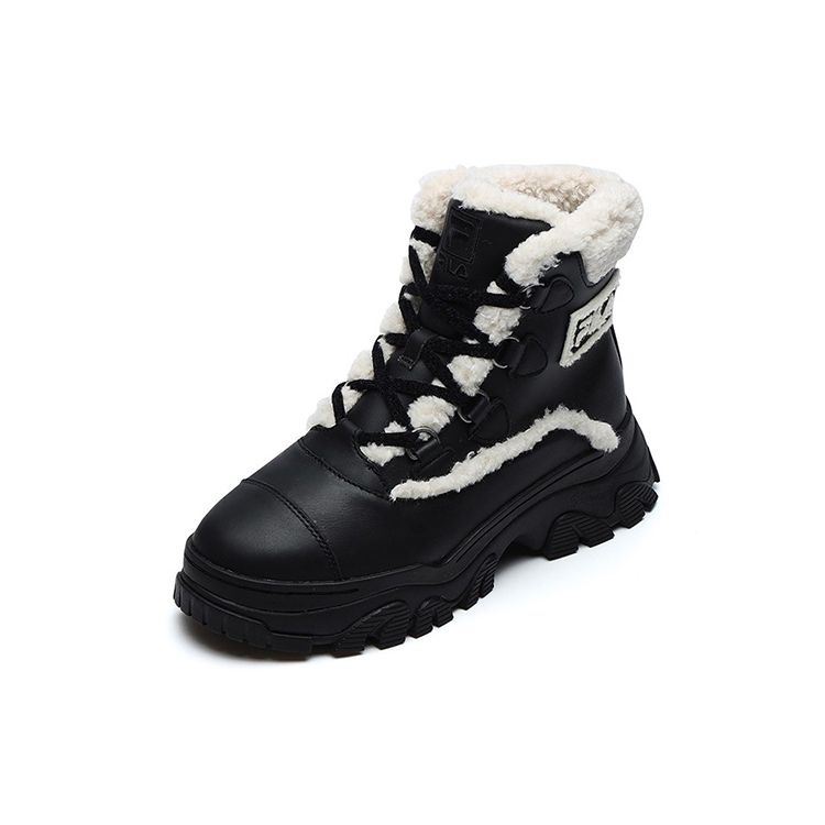 Fila Two-Layer Cowhide Suede Warm Wear-Resistant Thick Sole Plush Short Snow Boots Women boots Black F12W144404FBK