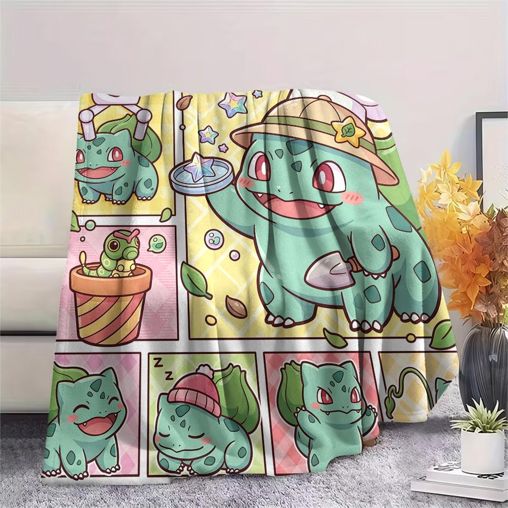Bulbasaur Print Flannel Blanket, Ultra Soft High Quality All Seasons Warm Throw, Home Decor Cozy Blanket, Perfect Christmas Gift