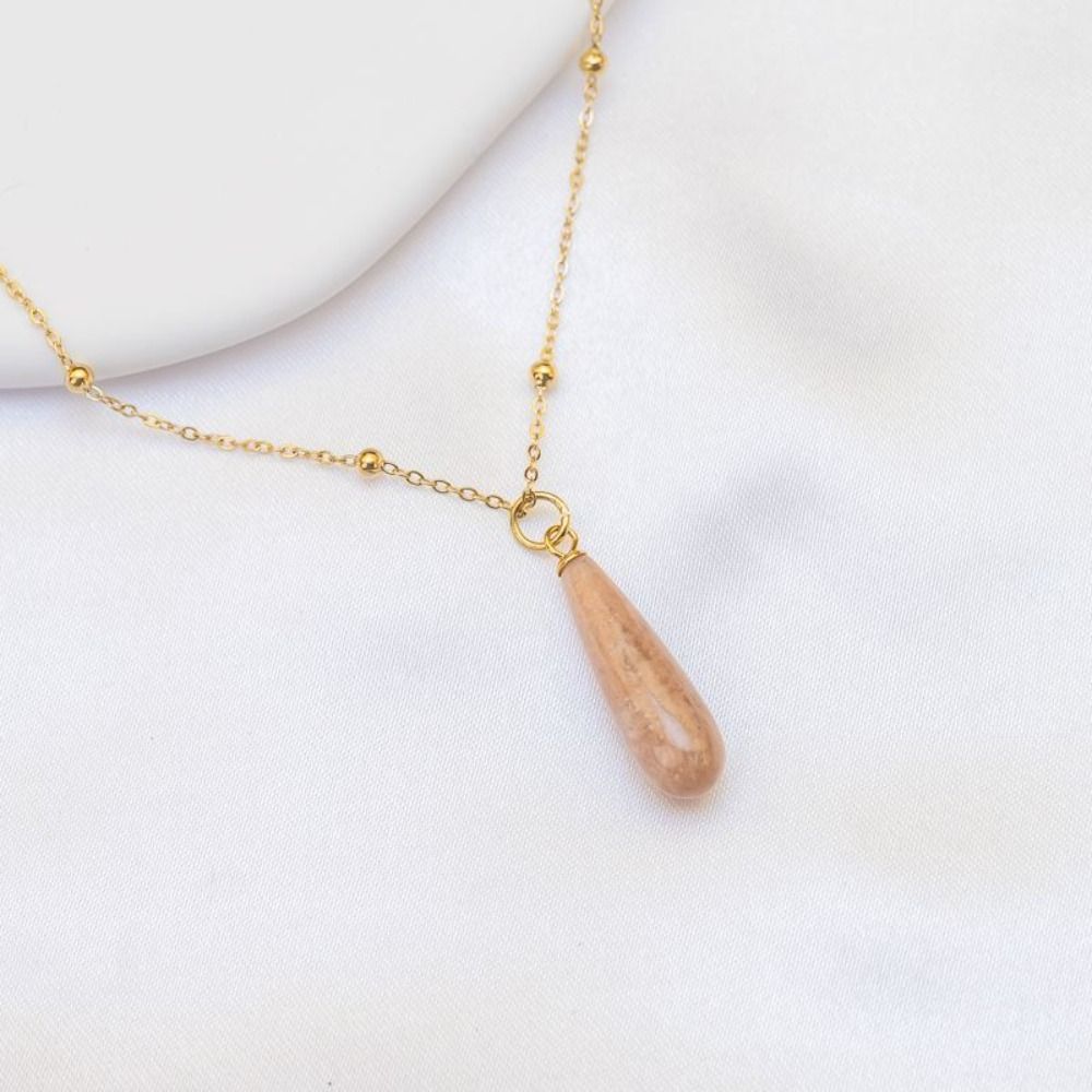 Vintage Waterdrop Pendant Necklace Natural Women Choker Colorful Stone Necklace  Accessories