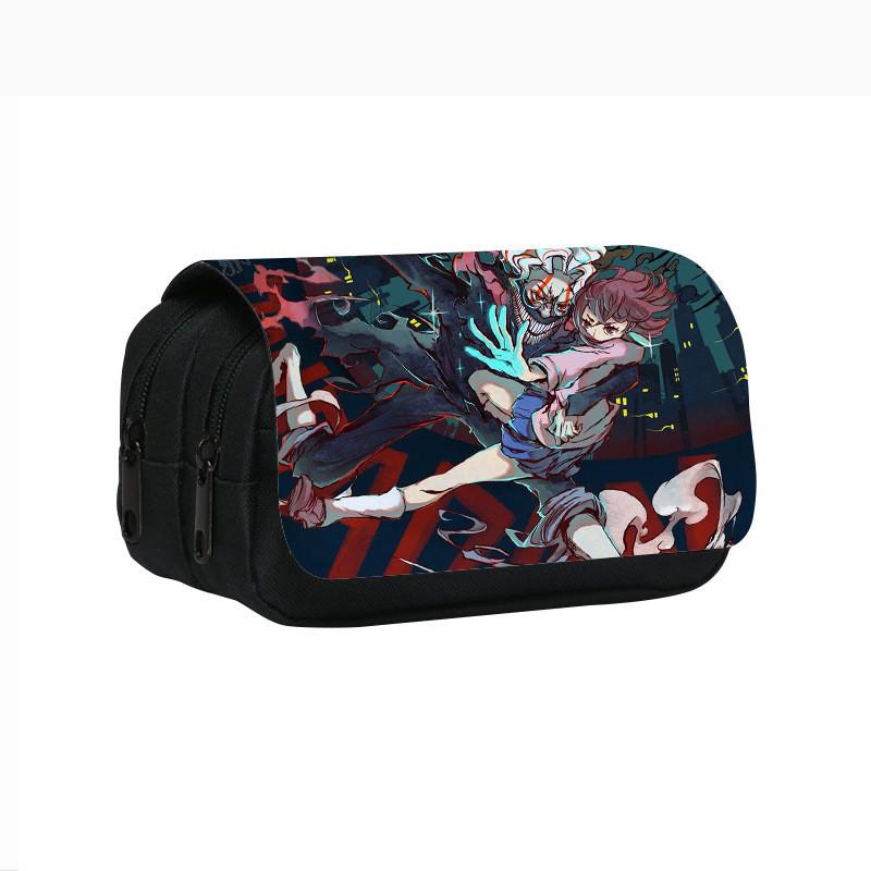 Dandadan Double Layer Pencil Case With Nylon Material For Students And School Supplies
