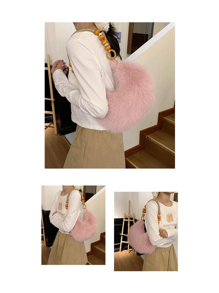 Women's Versatile Retro Plush Shoulder/Crossbody Handbag - Lightweight and Fashionable Travel Underarm Bag.