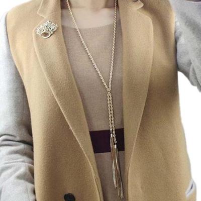 Women's Gold Pleated Tassel Pendant Long Chain Sweater Necklace Jewelry Charms