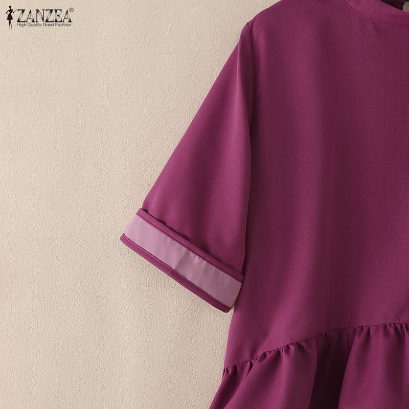 ZANZEA Women Casual Round Neck Floral Embroidery Loose 3/4 Sleeve Blouse
