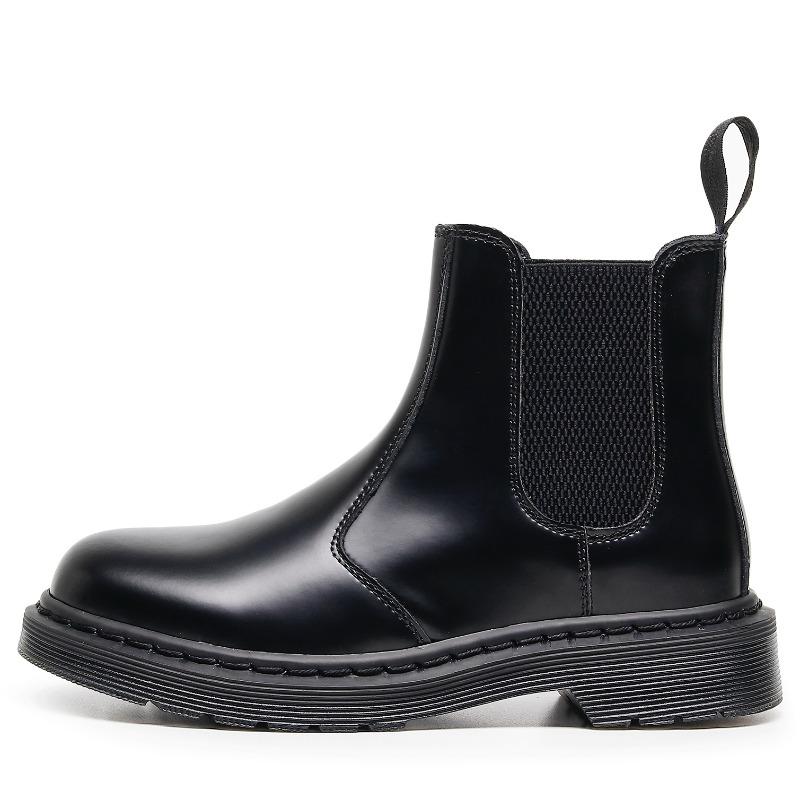 Pure Black Chelsea Boots Women's Couple Locomotive Boots Men's British Short Boots Men's and Women's Casual Large Size Leather Shoes