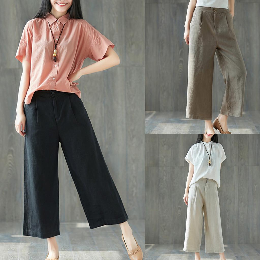 Buy Women Casual Solid Trousers Pants Trousers Ladies Loose Pants at