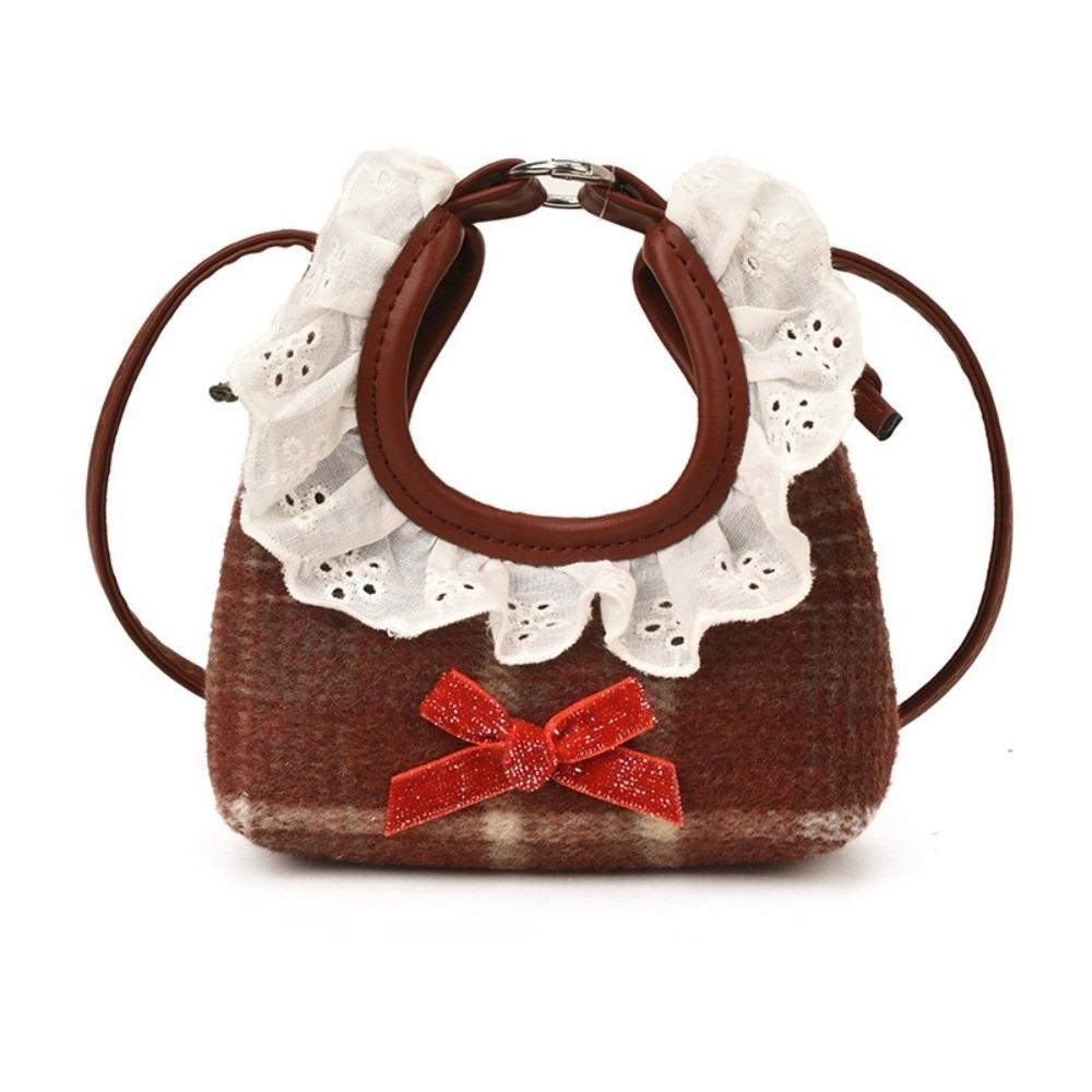 

Lace Plaid Crossbody Bag Shoulder Pouch Bow Shoulder Bag Funny Furry Handbag Students червоний