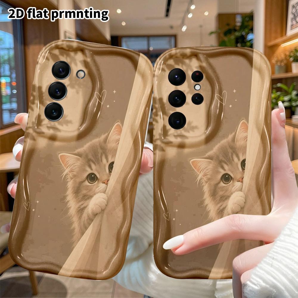 Phone Case: 2D Flat Samsung Galaxy A34 A35 S20 S22 S21 FE Plus Ultra Case, Peekaboo Little Cat, Christmas and Halloween Gifts
