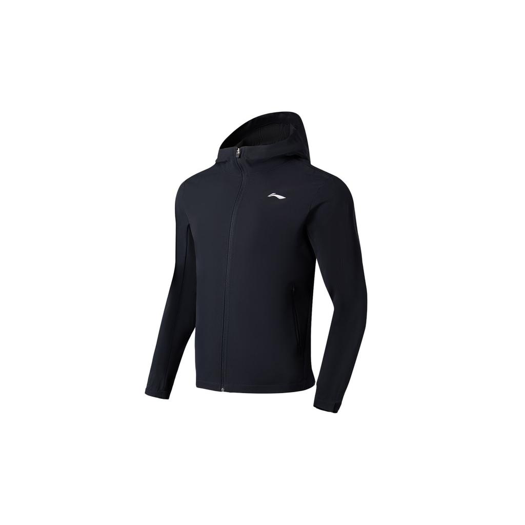 Li-Ning Fitness Series Solid Color Logo Print Zip Hoodie Long Sleeve Jacket Men Jackets Black AFDT025-1