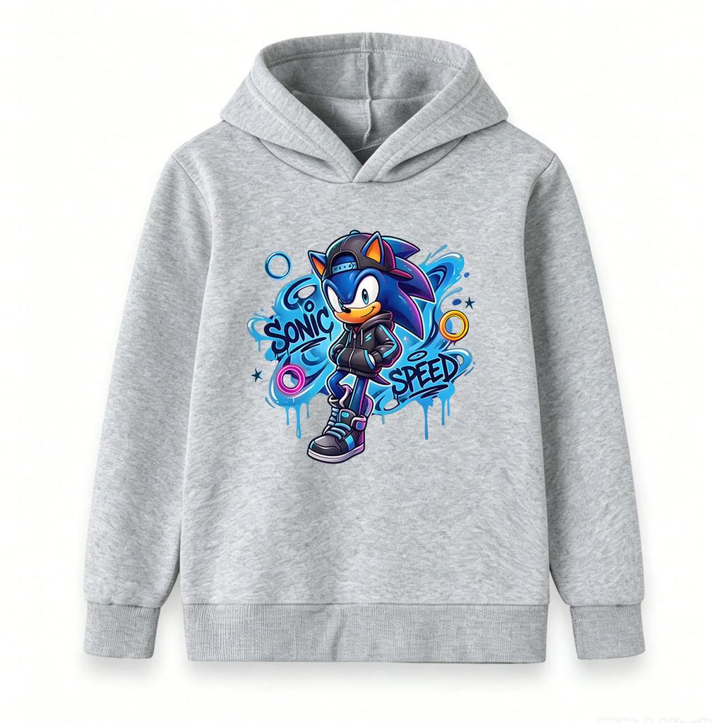 Kids Boys Girls Casual Pullover Hoodie, Cool Graffiti Cartoon Speed Hedgehog Print Long Sleeve Comfortable Soft Streetwear Hooded Sweatshirt for