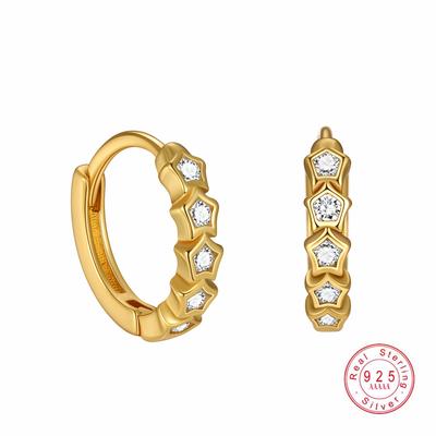 925 Sterling Silver Star Zircon Hoop Earrings for Women, Minimalist Shiny Cubic Zirconia Huggie Earrings Fashion Jewelry Gift