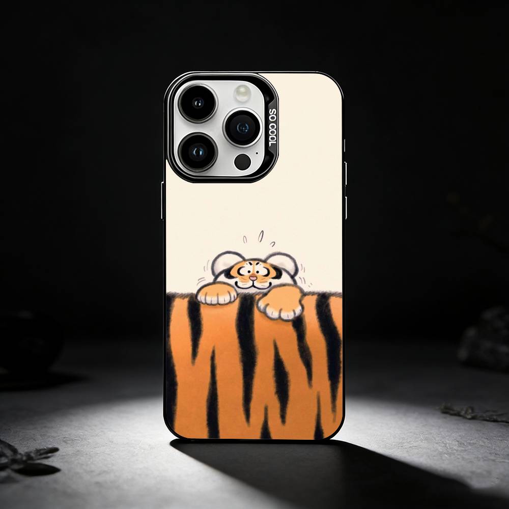 Fat T-Tiger Phone Case For iPhone 17,16,15,14,13,12,11 Plus,Pro Max,XS,Colored silver phone case