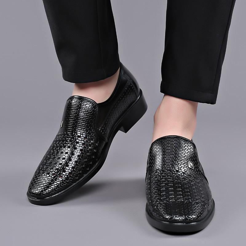 Móda z hovězí kůže Pánské Boty pro volný čas Vyhloubené letní sandály Prodyšná Černá Business Formální boty Nazouvací mokasíny Boty pro muže