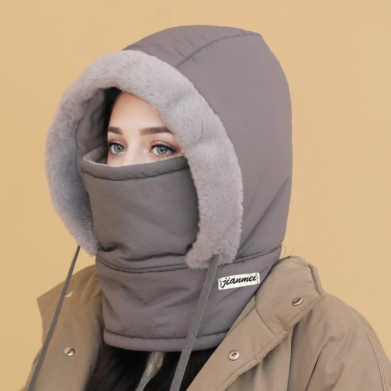 Plush-Lined Thickened Thermal Hat with Face Mask for Men and Women, Ski Winter Face Mask, Winter Camping Hooded