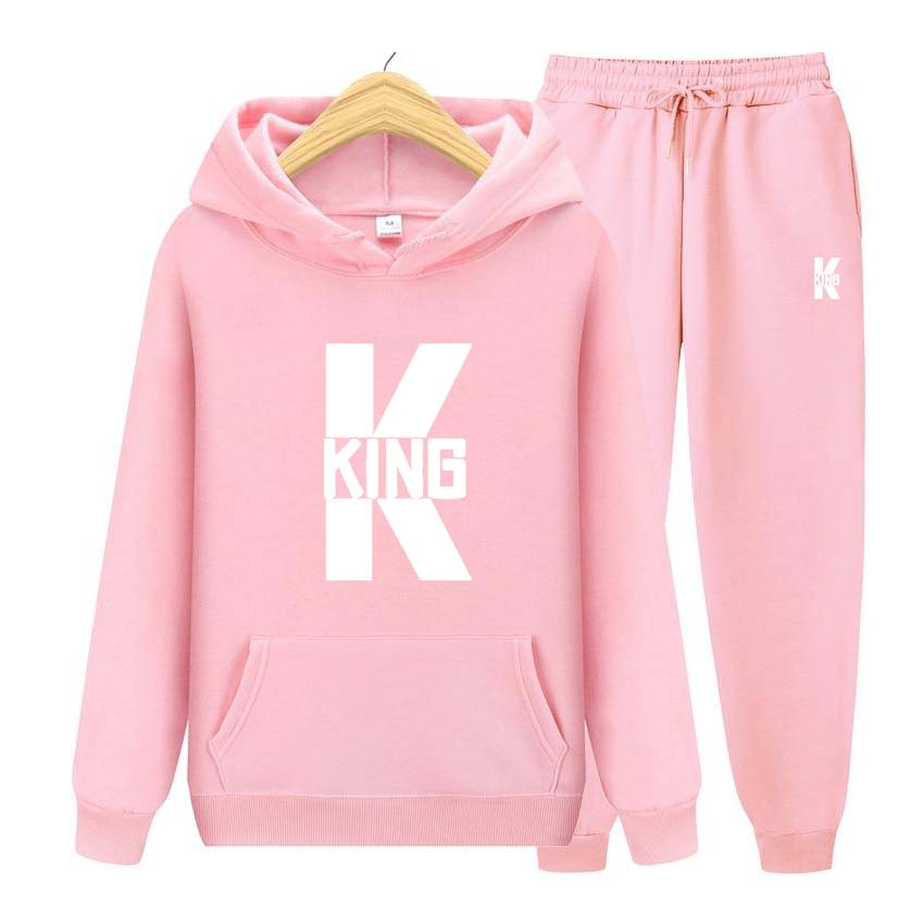 King Print Tracksuit 2 Pieces Set Long Sleeve Sweatshirts for Men Women Sport Suit Hooded Pullover Sweatshirt Top Coat