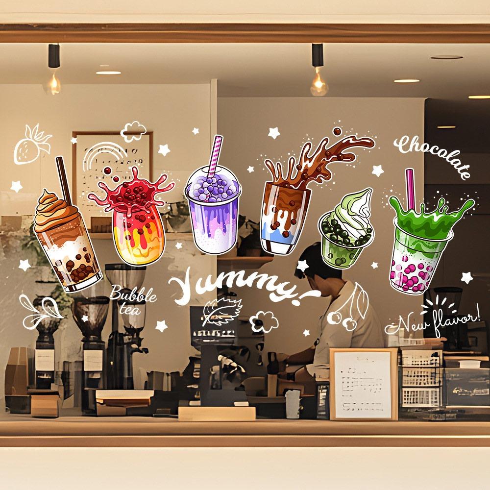 Cartoon Ice Cream Static Window Sticker Multicolor Glass Door Decals Cafe Bread Shop