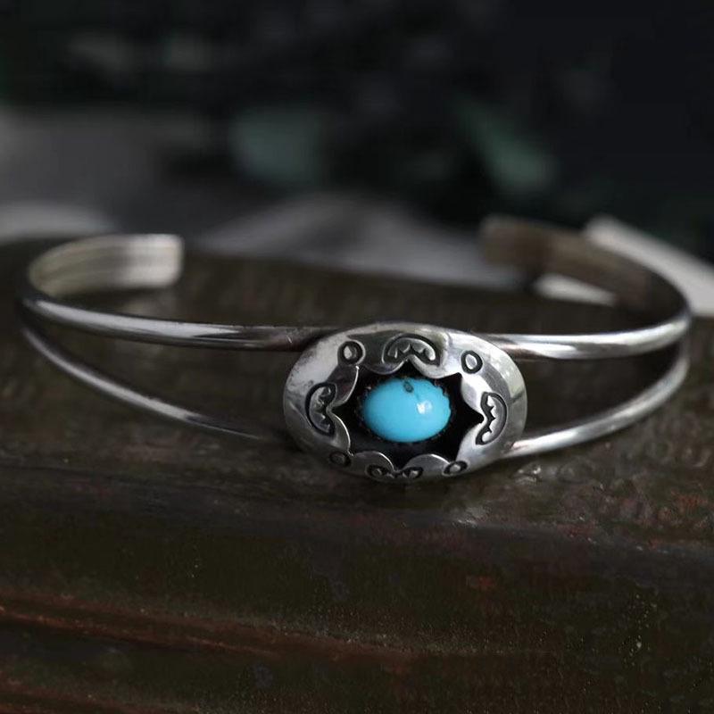 Bohemian Turquoise Floral Open Bangle Bracelet for Women