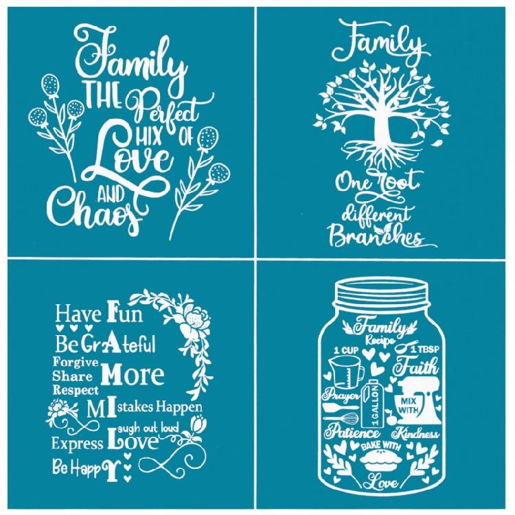 

Family Theme Silkscreen Print Stencils 20x20cm Washable for Handmade T-Shirt Jewelry Making Printing on Clay Fabric 1