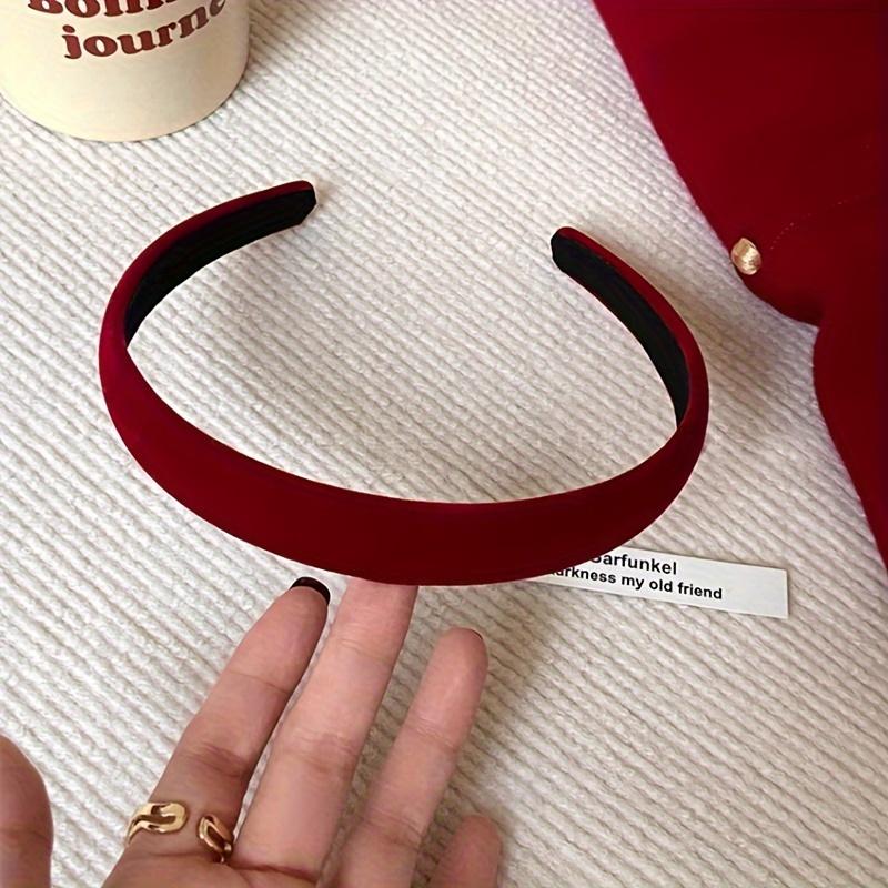 Vintage Wine Red Velvet Sponge Headband for Women, Elegant French Style Hair Accessory, Suitable for High Crown Hairstyles.