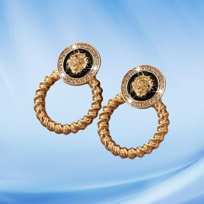 Европейская и американская мода Львиная голова Средневековое витое кольцо Ретро серьги, Серьги в французском темпераменте, придворный стиль золотой