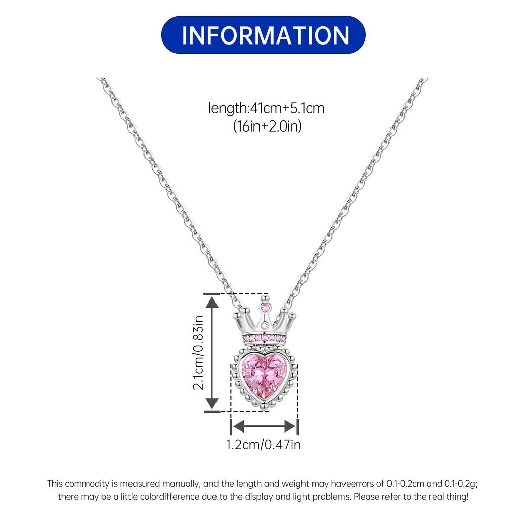 Necklace Pink Crown Heart Pendant Necklace For Women'S Necklace Elegant Anniversary Birthday