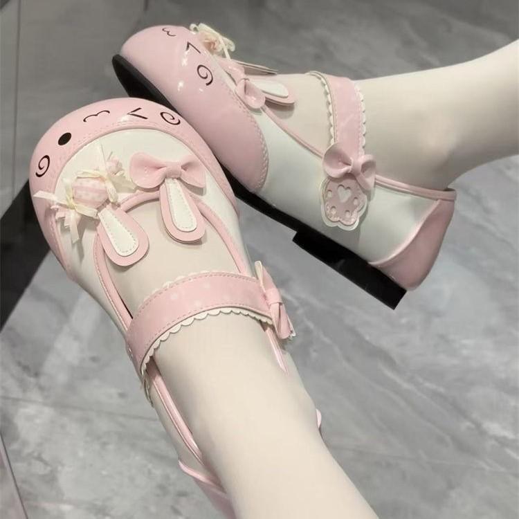Lo shoes flat single shoes female sweet cute pink spot bow big head kitten jk uniform shoes