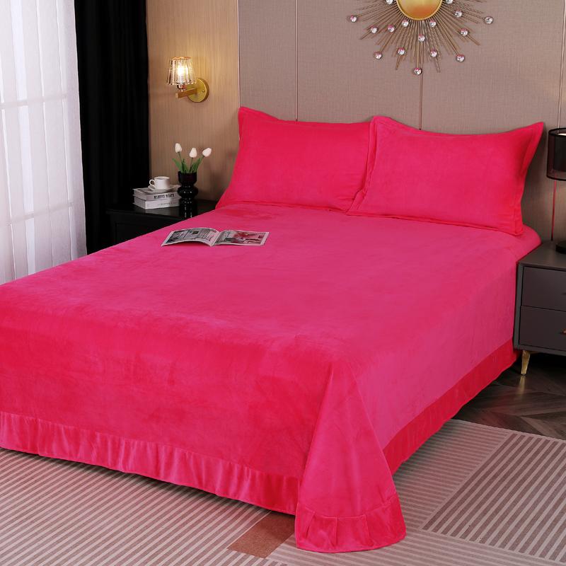 Solid Color Milk Velvet Bed Sheet Winter Warm Thick Flannel Flat Bedsheet Sets Double Size Soft Plush Bedspread No Pillowcases
